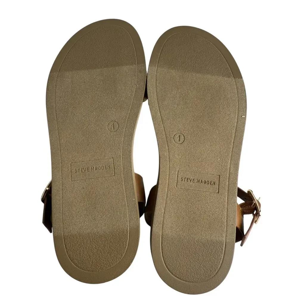 Steve Madden Big Kids Girls Size 1 THEA Raffia Brown‎ Buckle Sandals NWOB